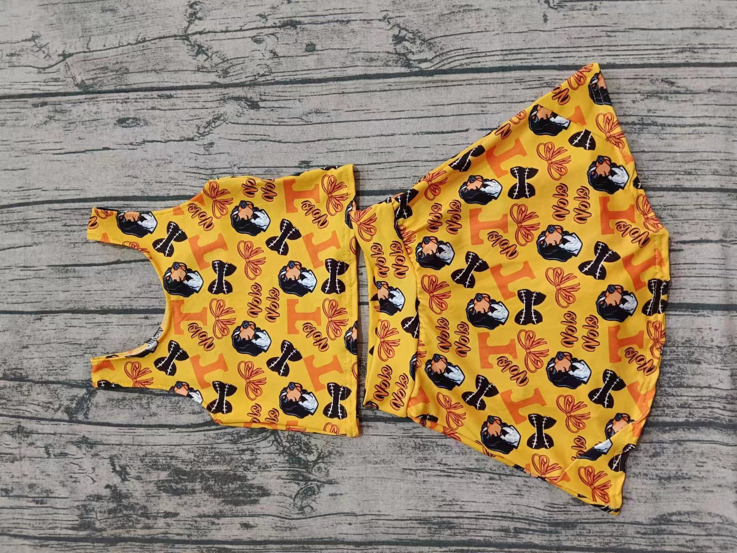 (Custom Design Preorder MOQ 5) Team's Tennessee Vols Bows Print Shorts Skirts Girls Summer Yoga Clothes Set