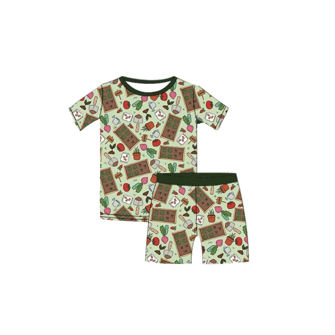 (Custom Design Preorder MOQ 5) Farm Print Kids Summer Pajamas Clothes Set