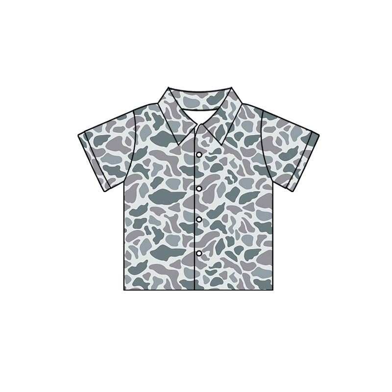 (Custom Design Preorder MOQ 5) Gray Camo Print Boys Summer Tee Shirts Top