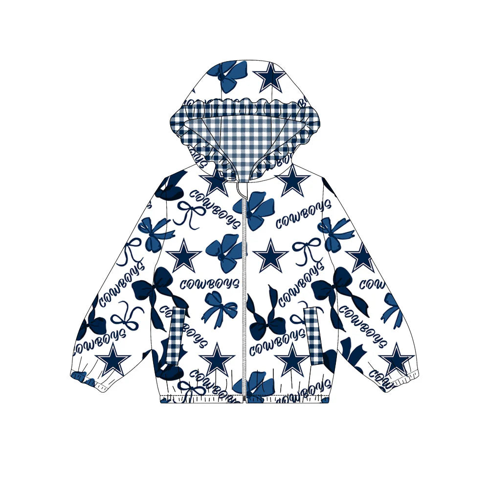 (Custom Design Preorder MOQ 5) Team's Cowboys Print Pockets Girls Long Sleeve Zipper Jackets Top