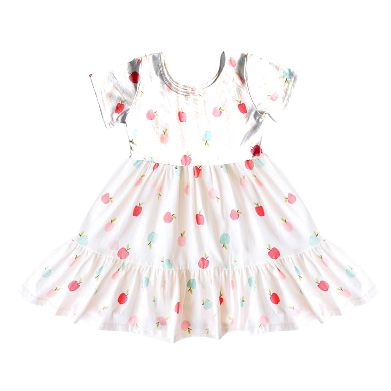 (Custom Design Preorder MOQ 5)Colorful Apples Print Girls Knee Length Summer Dress