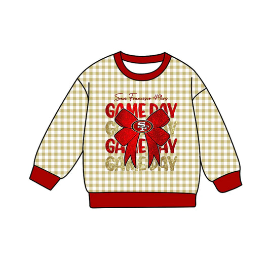 (Custom Design Preorder MOQ 5 Each Item) Team's SF GAME DAY Plaid Print Long Sleeve Tee Shirts Top Mom and Me Matching Clothes