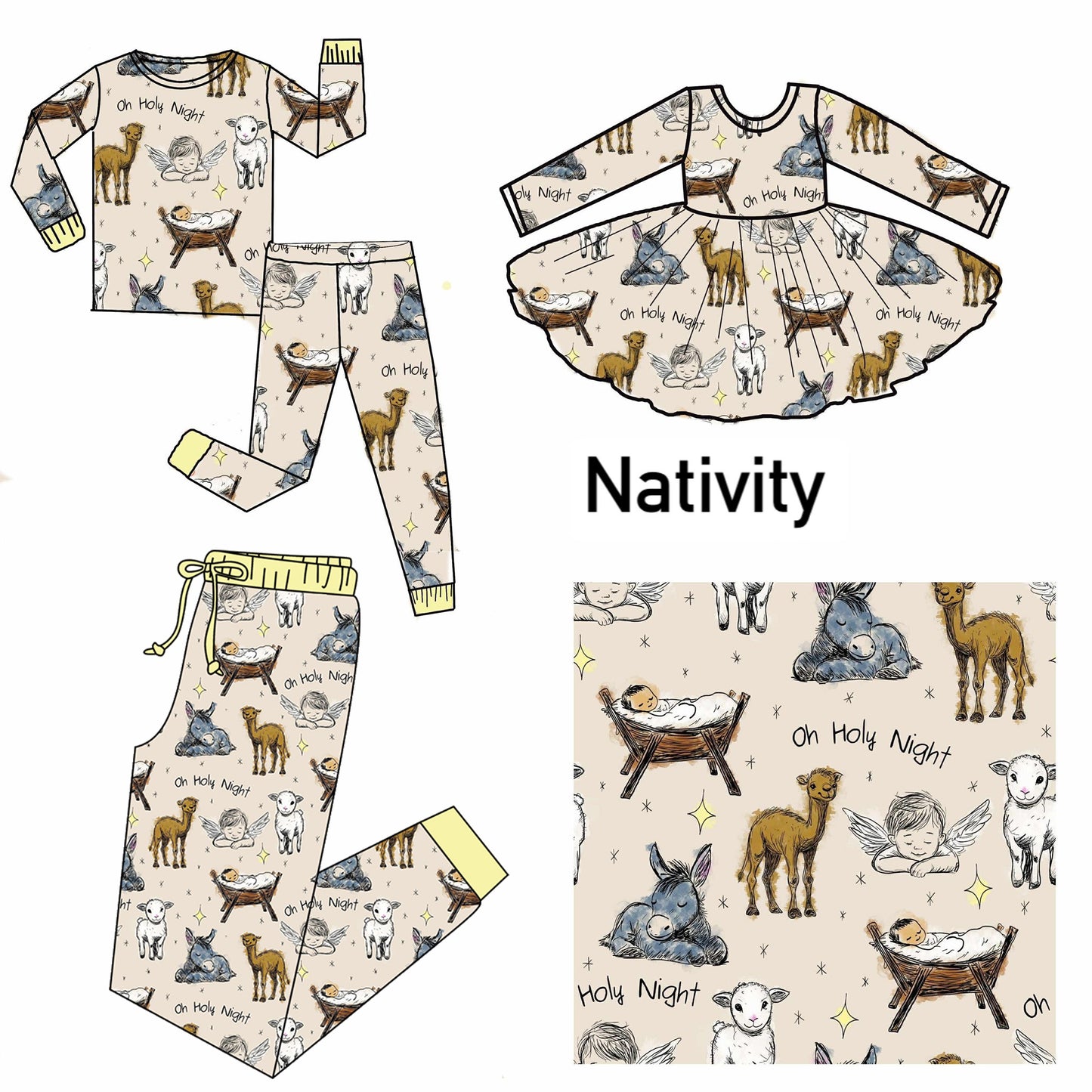 (Custom Design Preorder MOQ 5 Each Item) Nativity Print Family Christmas Matching Clothes