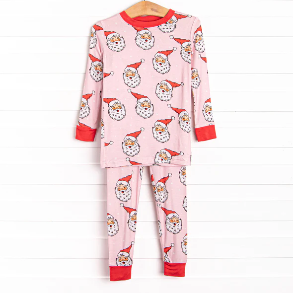 (Custom Design Preorder MOQ 5) Santa Print Girls Christmas Pajamas Clothes Set