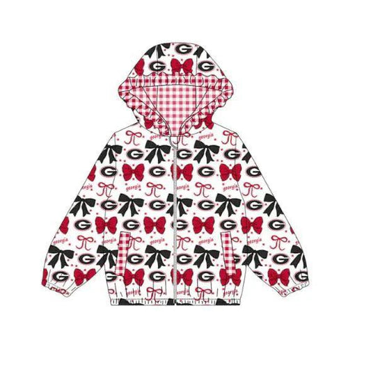 (Custom Design Preorder MOQ 5) Team's Georgia Bows Print Pockets Girls Long Sleeve Zipper Jackets Top