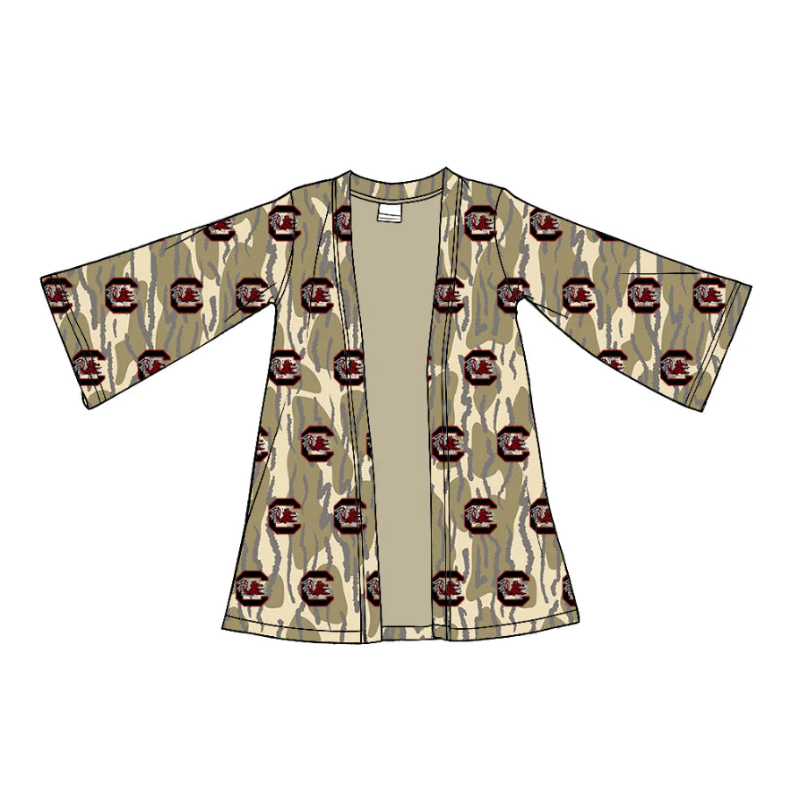 (Custom Design Preorder MOQ 5 Each Item) Team's Gamecock Camo Print Girls Fall Cardigan Top