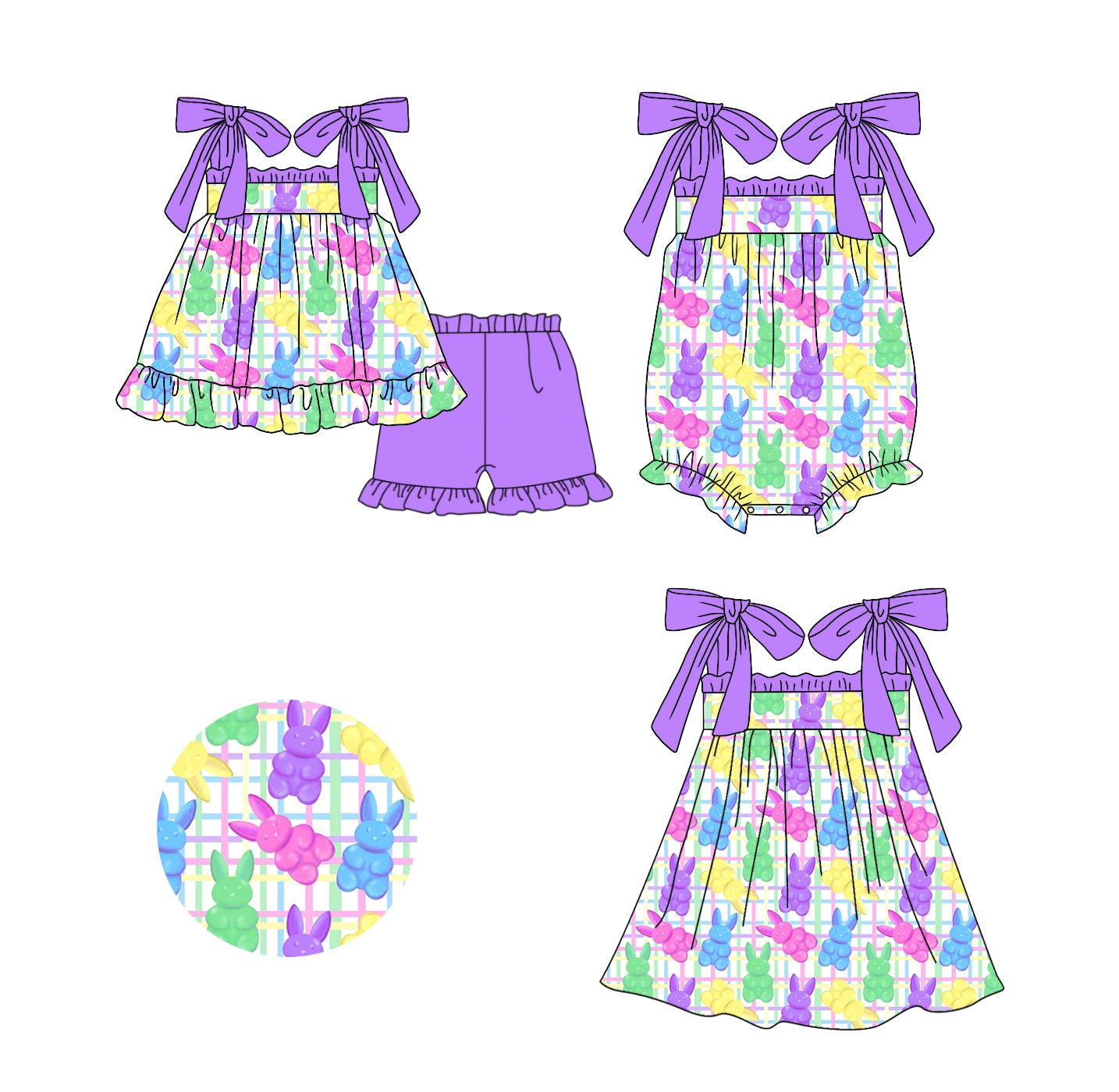 11.20(Custom Design Preorder MOQ 5 Each Design) Colorful Bunny Print Girls Easter Matching Clothes Sisters Wear
