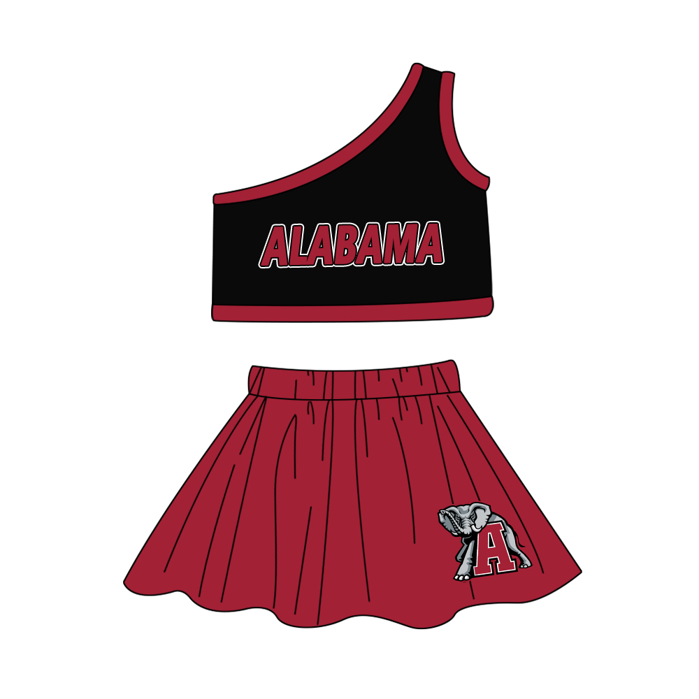 (Custom Design Preorder MOQ 5 ) Team's ALABAMA Print Girls Summer Skirts Clothes Set