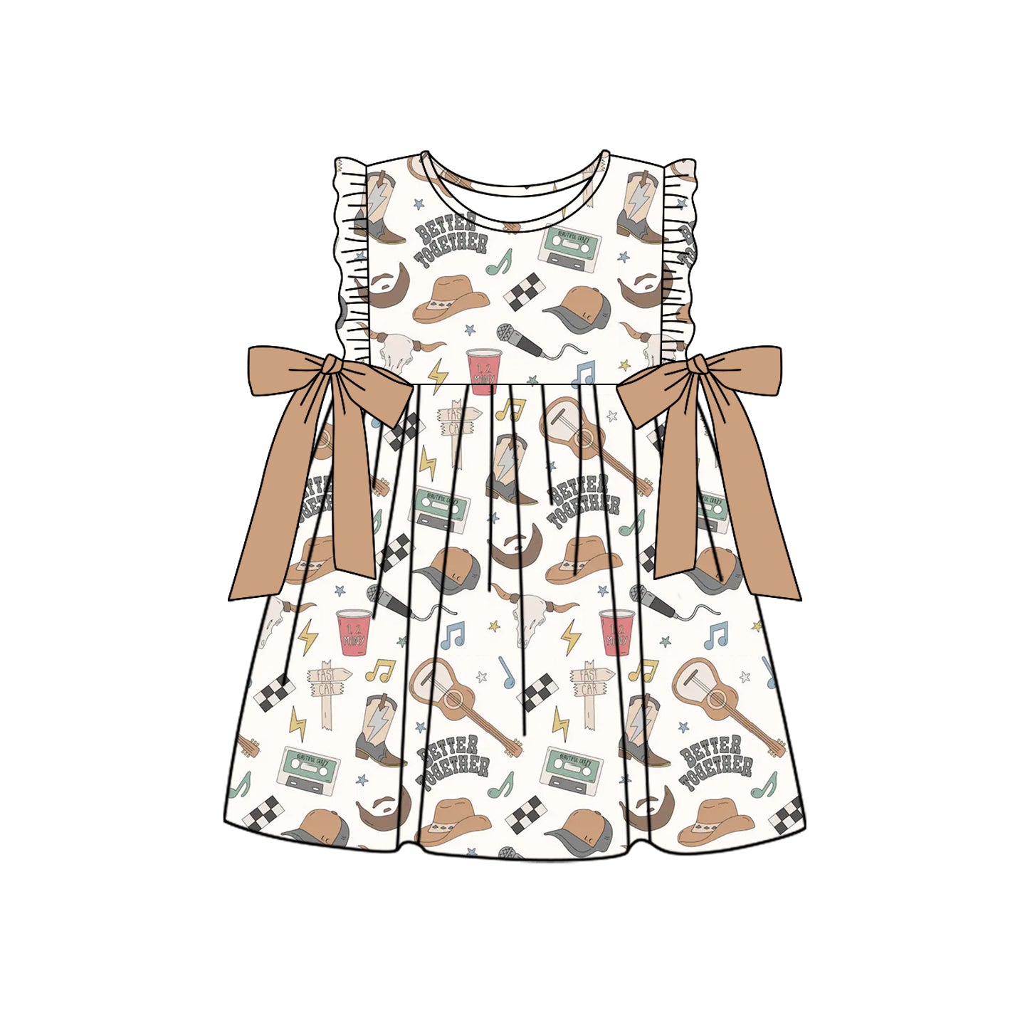 (Pre-order)GSD1594 Better Together Western Print Girls Summer Knee Length Dress