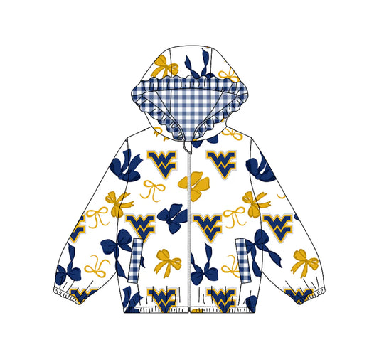 (Custom Design Preorder MOQ 5) Team's WV Bows Print Pockets Girls Long Sleeve Zipper Jackets Top