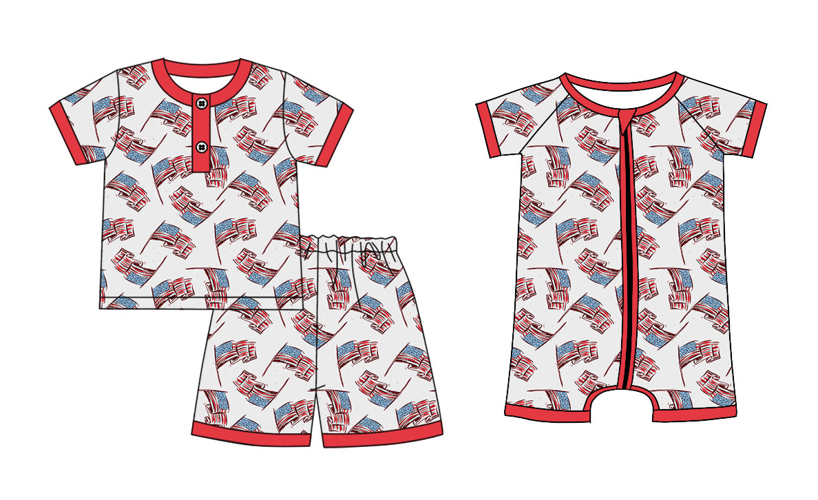 1.7(Custom Design Preorder MOQ 5 Each Design) Flag Print Kids 4th of July Matching Clothes Sibling Wear