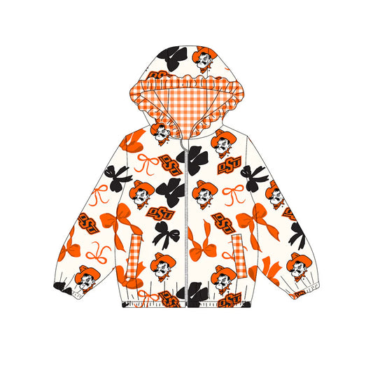 (Custom Design Preorder MOQ 5) Team's OSU Bows Print Pockets Girls Long Sleeve Zipper Jackets Top