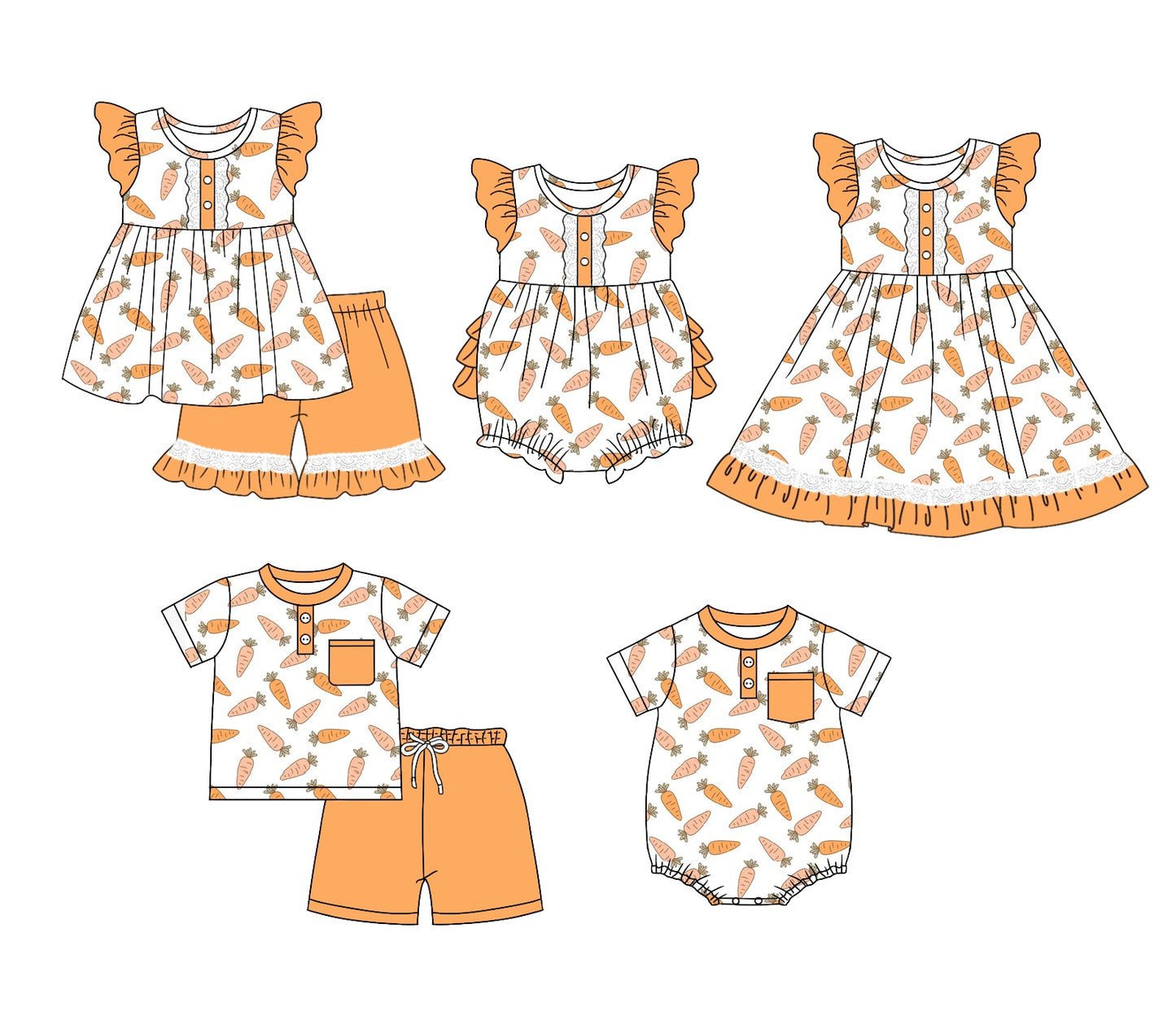 11.4(Custom Design Preorder MOQ 5 Each Design) Carrot Print Kids Easter Matching Clothes Sibling Wear