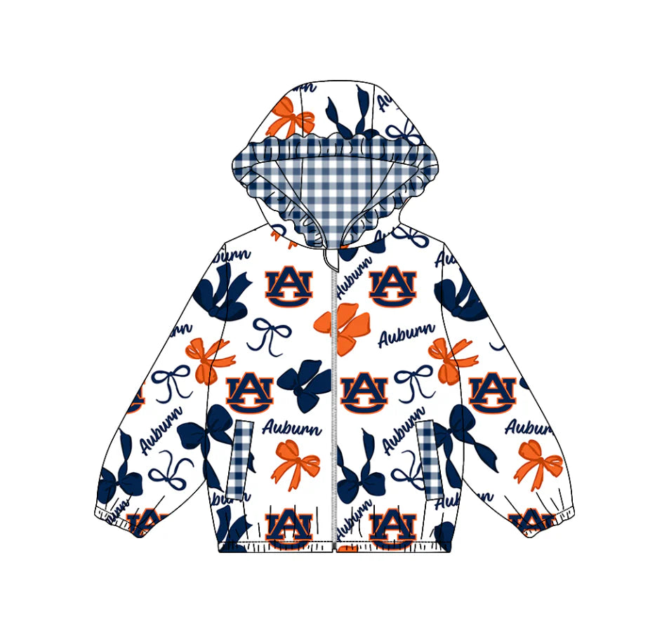 (Custom Design Preorder MOQ 5) Team's AUBURN Bows Print Pockets Girls Long Sleeve Zipper Jackets Top