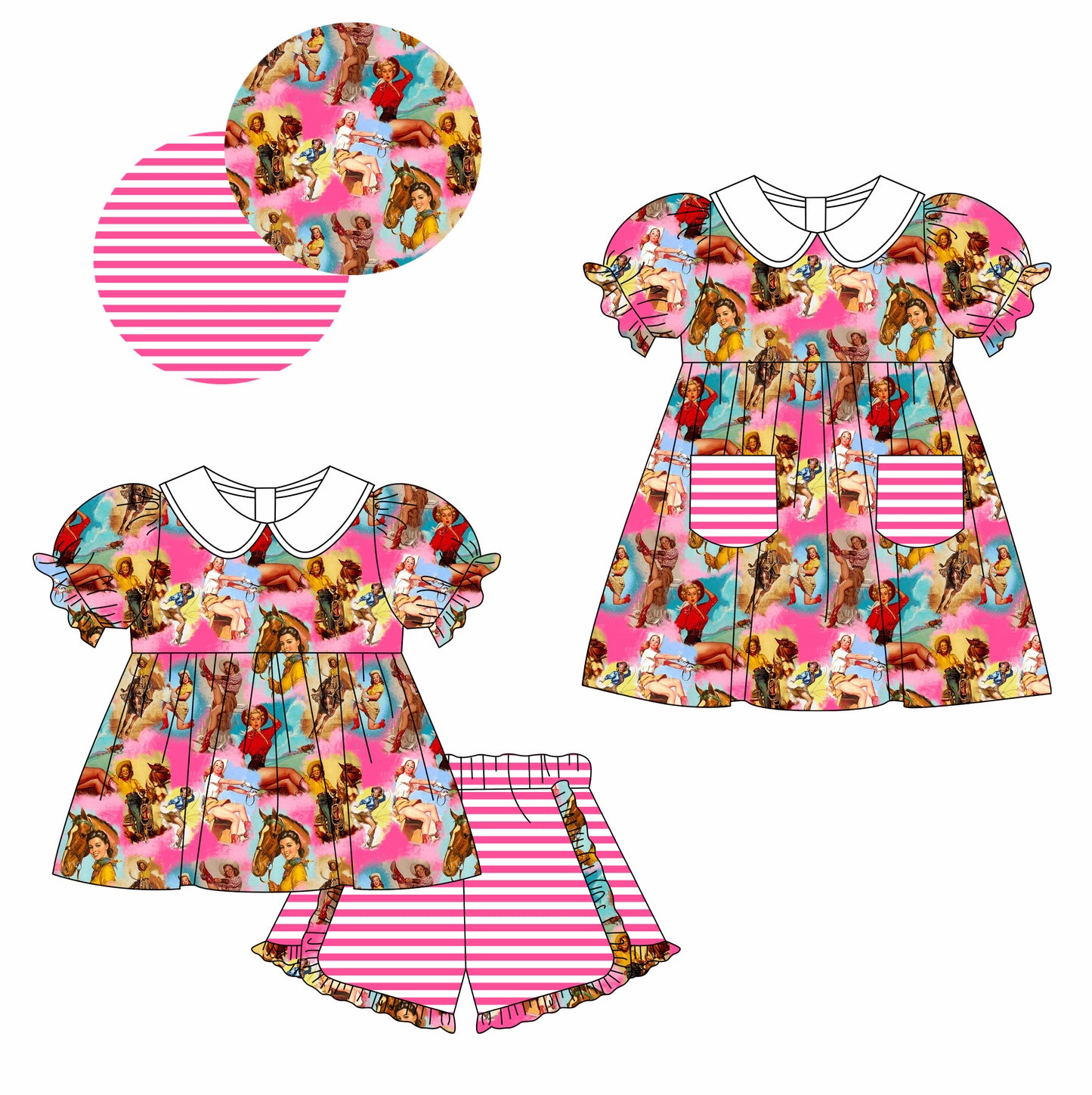 11.16(Custom Design Preorder MOQ 5 Each Design) Cowgirls Print Girls Summer Matching Clothes Sisters Wear
