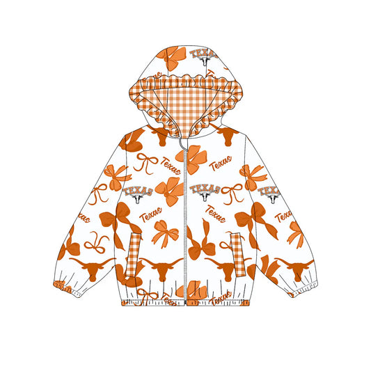 (Custom Design Preorder MOQ 5) Team's TEXAS Bows Print Pockets Girls Long Sleeve Zipper Jackets Top