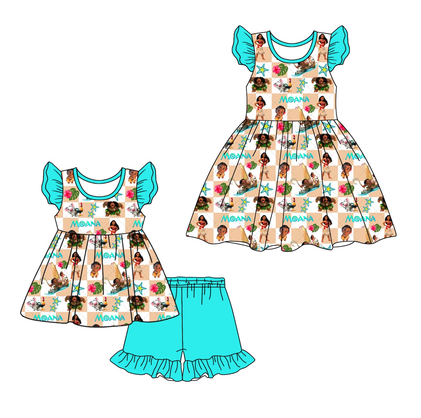 12.11(Custom Design Preorder MOQ 5 Each Design) Cartoon Princess Moan* Print Girls Summer Matching Clothes Sisters Wear