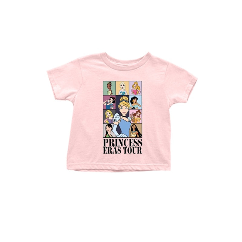 (Custom Design Preorder MOQ 5) Pink Princess Print Girls Summer Tee Shirts Top