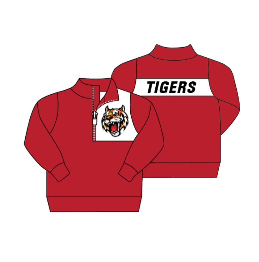 (Custom Design Preorder MOQ 5) Team's Tigers Red Print Boys Pullover Tee Shirts Top