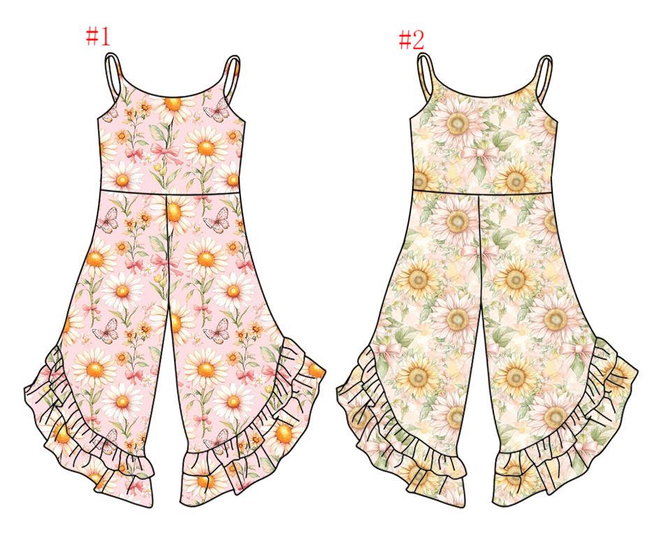 2.22(Custom Design Preorder MOQ 5 Each Design) Flowers Print Girls Summer Jumpsuits