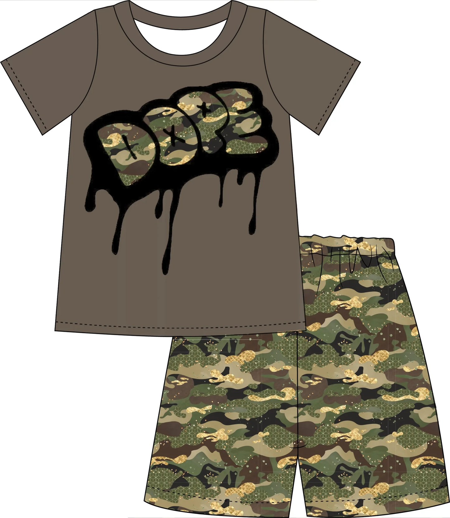 (Custom Design Preorder MOQ 5) Camo Print Boys Summer Clothes Set
