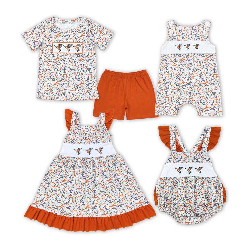 Duck Embroidery Camo Print Sibling Summer Matching Clothes