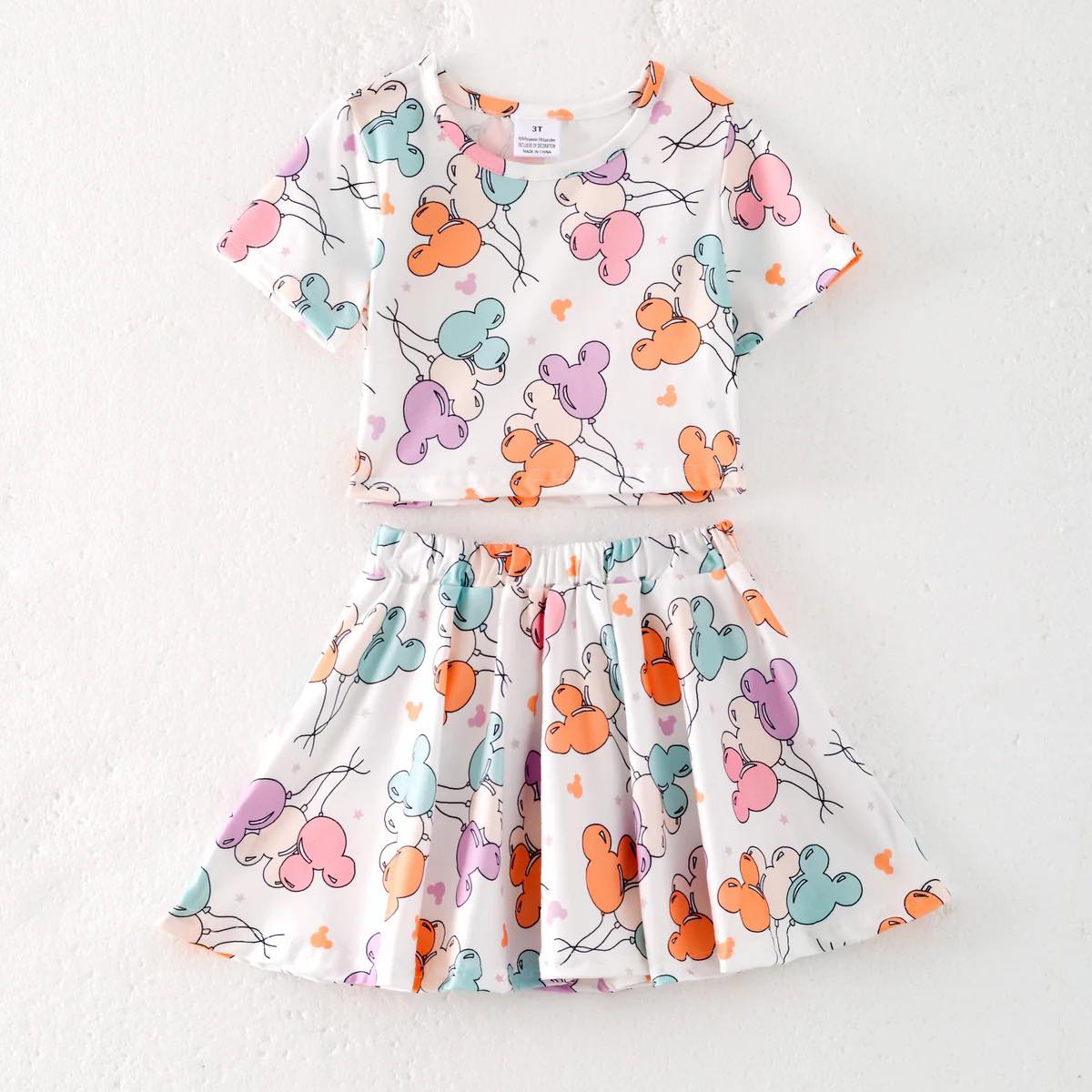 (Custom Design Preorder MOQ 5) Cartoon Mouse Top Skirts Girls Summer Clothes Set