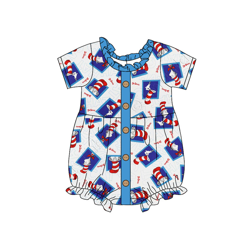 (Custom Design Preorder MOQ 5) Dr.Reading Blue Print Baby Girls Romper