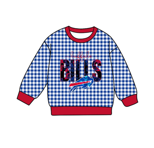 (Custom Design Preorder MOQ 5 Each Item) Team's Buffalo Bills Plaid Print Long Sleeve Tee Shirts Top Mom and Me Matching Clothes