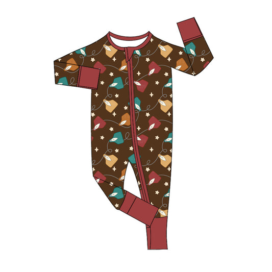 (Custom Design Preorder MOQ 20)  Cow Tags Print Baby Boys Christmas Bamboo Sleeper Zipper Romper