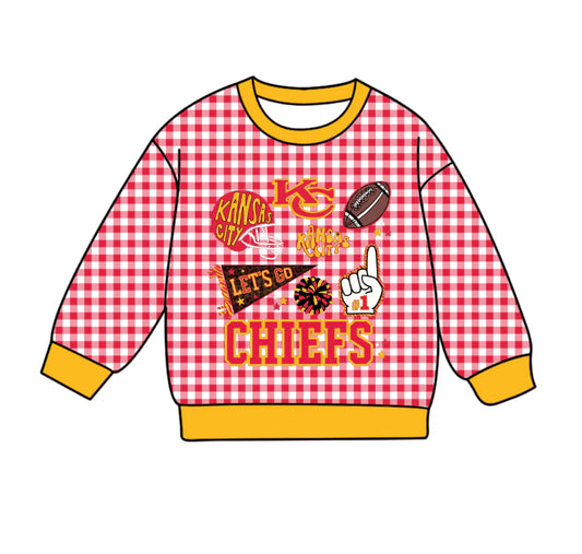 (Custom Design Preorder MOQ 5 Each Item) Team's CHIEFS Plaid Print Long Sleeve Tee Shirts Top Mom and Me Matching Clothes
