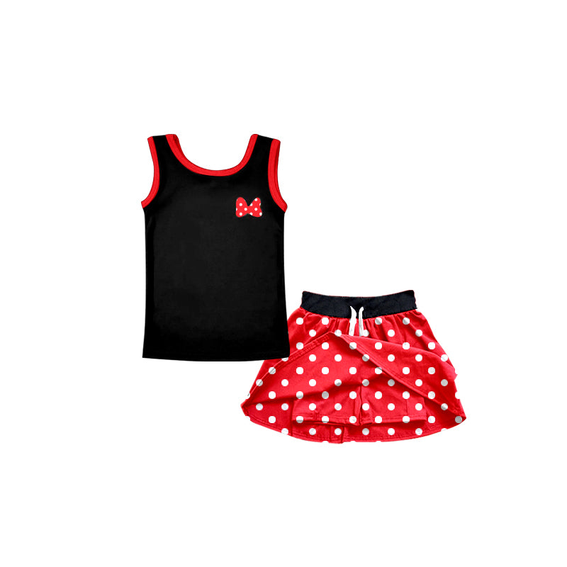 (Custom Design Preorder MOQ 5) Cartoon Mouse Bow Print Skirts With Shorts Girls Summer Clothes Sets
