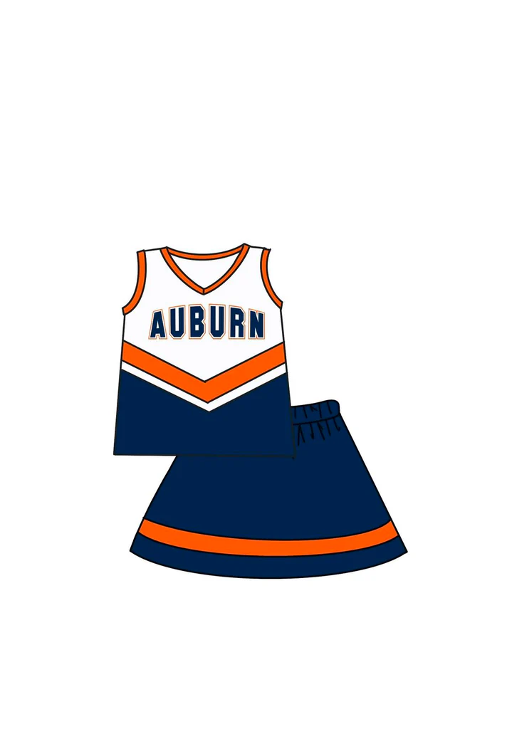 (Custom Design Preorder MOQ 5) Team's AUBURN Print Girls Summer Skirts Clothes Set