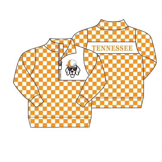 (Custom Design Preorder MOQ 5) Team's Tennessee Orange Plaid Print Boys Long Sleeve Buttons Pullover Top