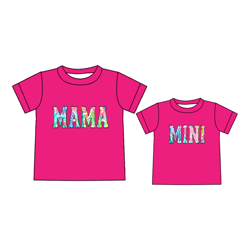 (Custom Design Preorder MOQ 5) Hot Pink MAMA Seaweed Print Woman Tee Shirts Top Mommy and Me Clothes