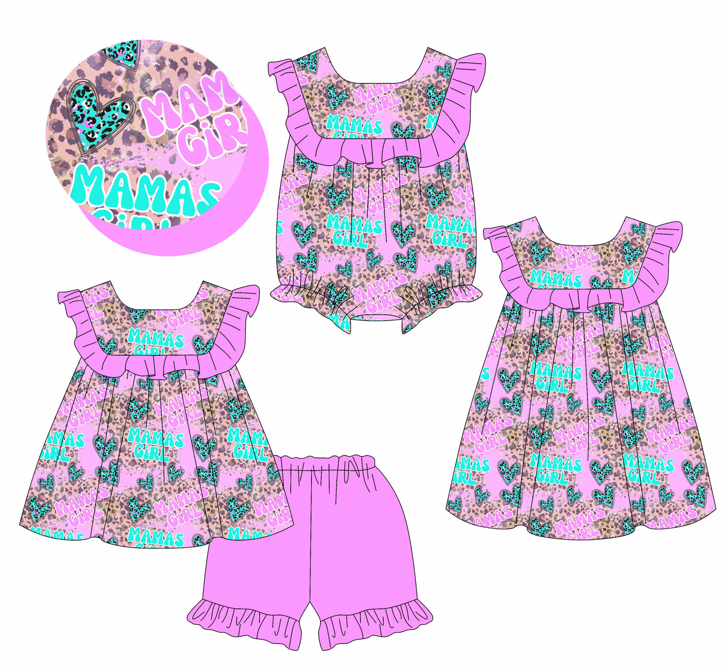 3.7(Custom Design Preorder MOQ 5 Each Design) MAMA'S GIRL Leopard Pink Print Girls Summer Matching Clothes Sisters Wear