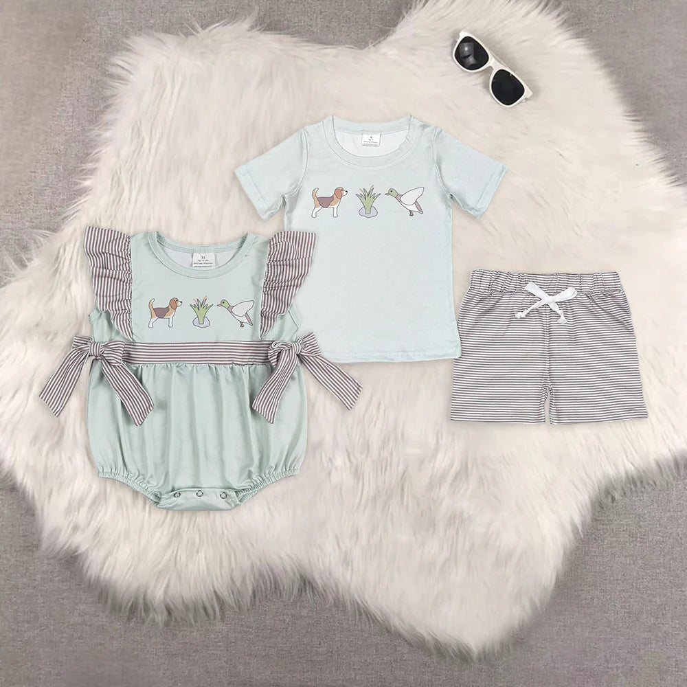 Duck Dog Print Sibling Summer Matching Clothes