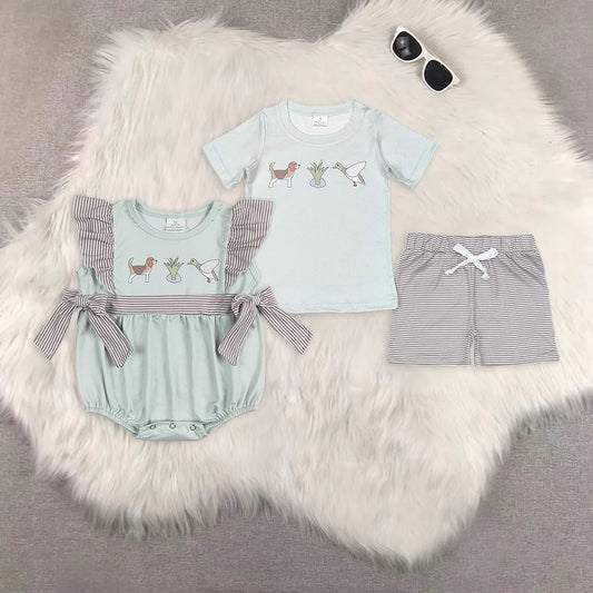 Duck Dog Print Sibling Summer Matching Clothes