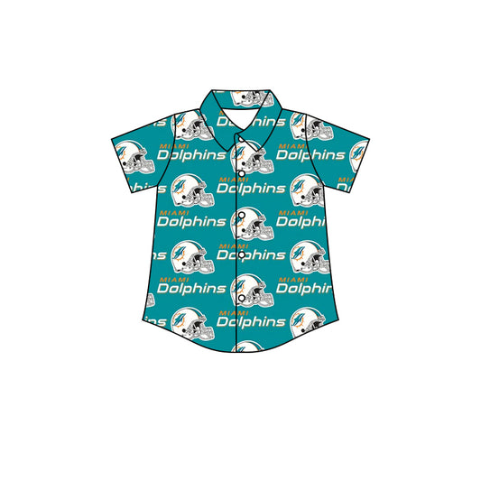 (Custom Design Preorder MOQ 5) Team's Miami Dolphins Print Boys Summer Buttons Tee Shirts Top