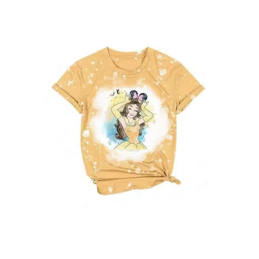 (Custom Design Preorder MOQ 5) Cartoon Princess Yellow Girls Summer Tee Shirts Top