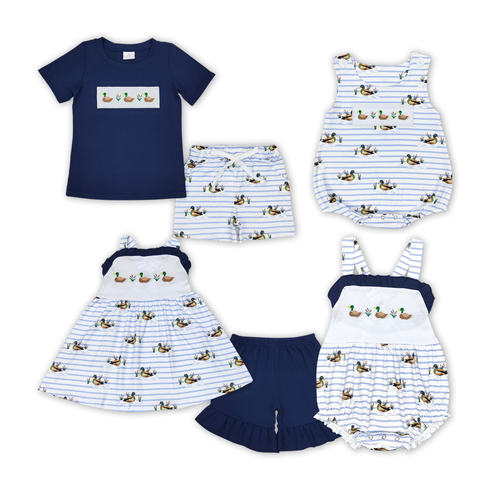 Duck Embroidery Print Sibling Summer Matching Clothes