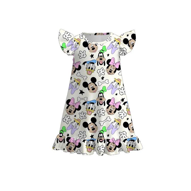 (Custom Design Preorder MOQ 5) Cartoon Mouse Stars Print Girls Summer Knee Length Dress