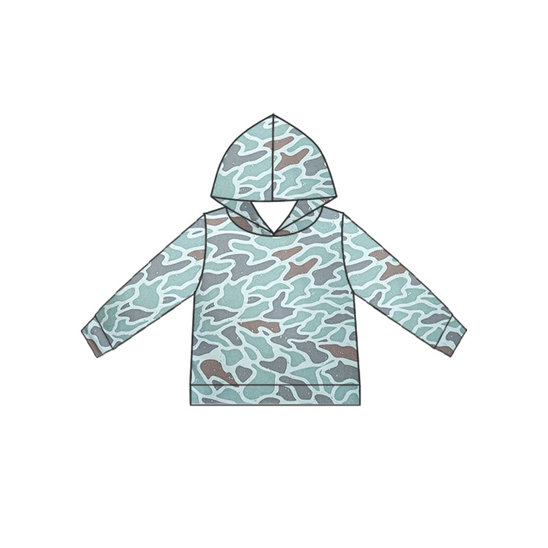 (Custom Design Preorder MOQ 5) Grey Camo Print Kids Hoodie Tops