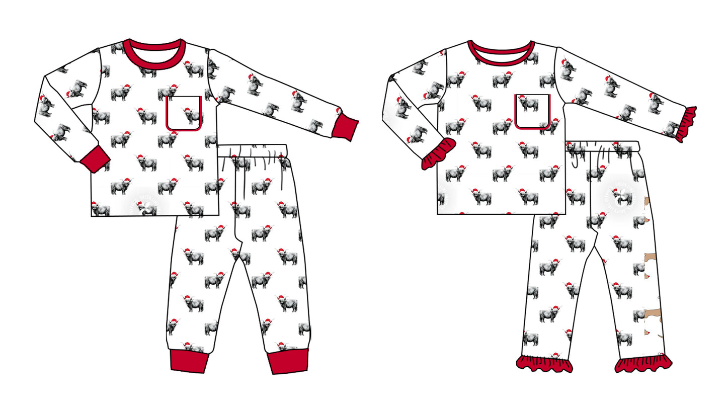 (Custom Design Preorder MOQ 5 Each Item) Highland Cow Print Boys and Girls Christmas Pajamas Clothes Set Sibling Wear