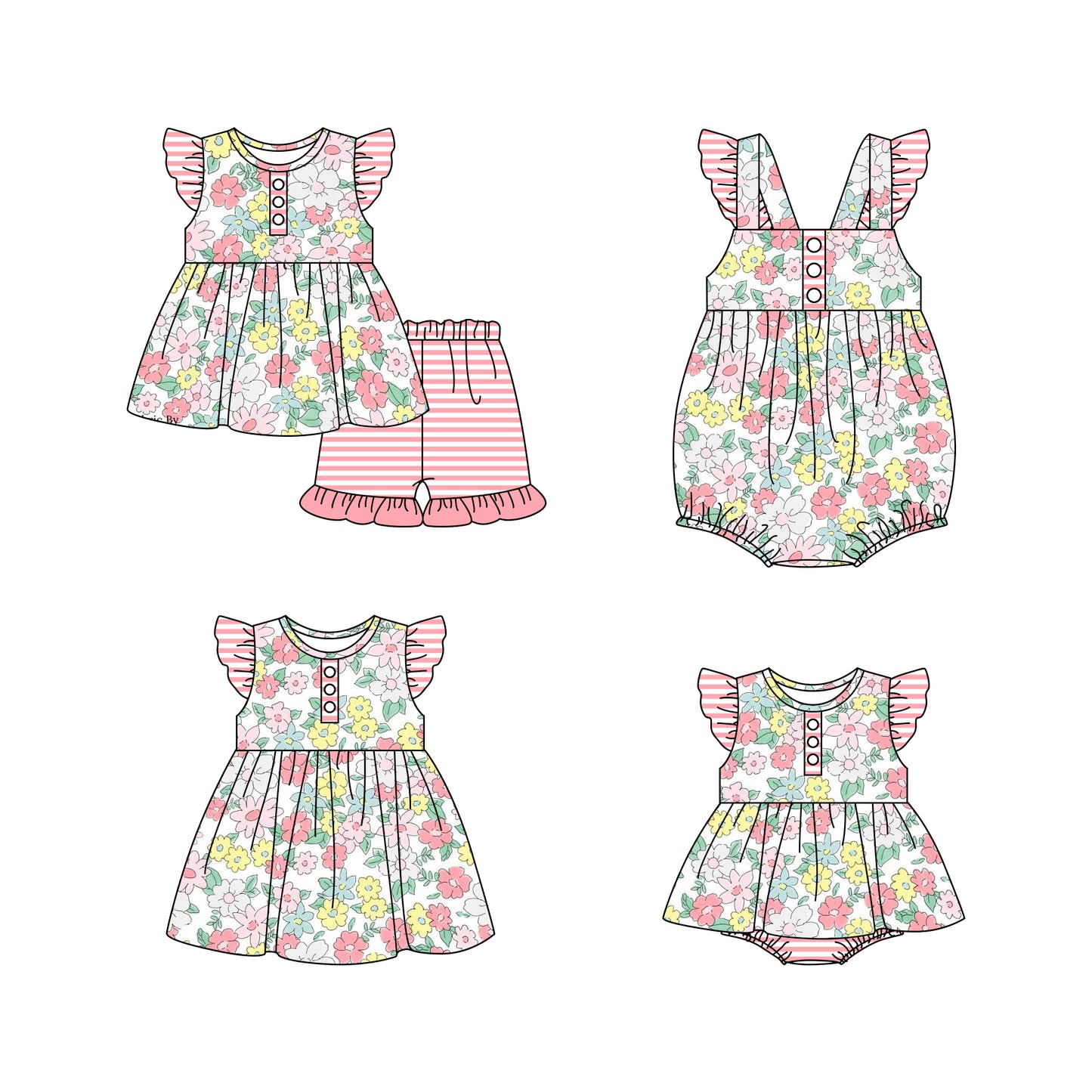 11.16(Custom Design Preorder MOQ 5 Each Design) Flowers Print Girls Summer Matching Clothes Sibling Wear