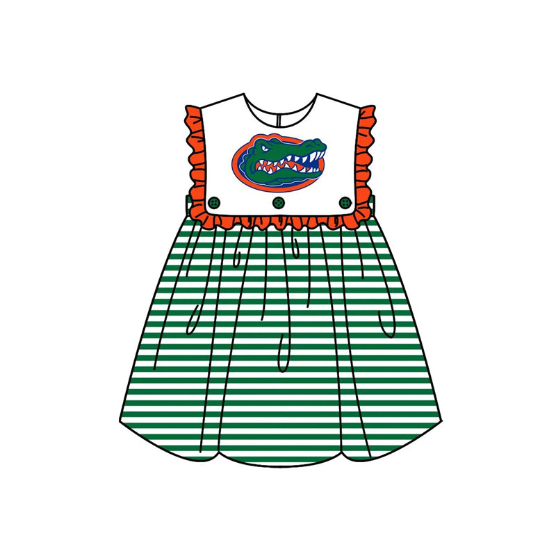 (Custom Design Preorder MOQ 5 ) Team's Florida Stripes Print Girls Summer Knee Length Dress