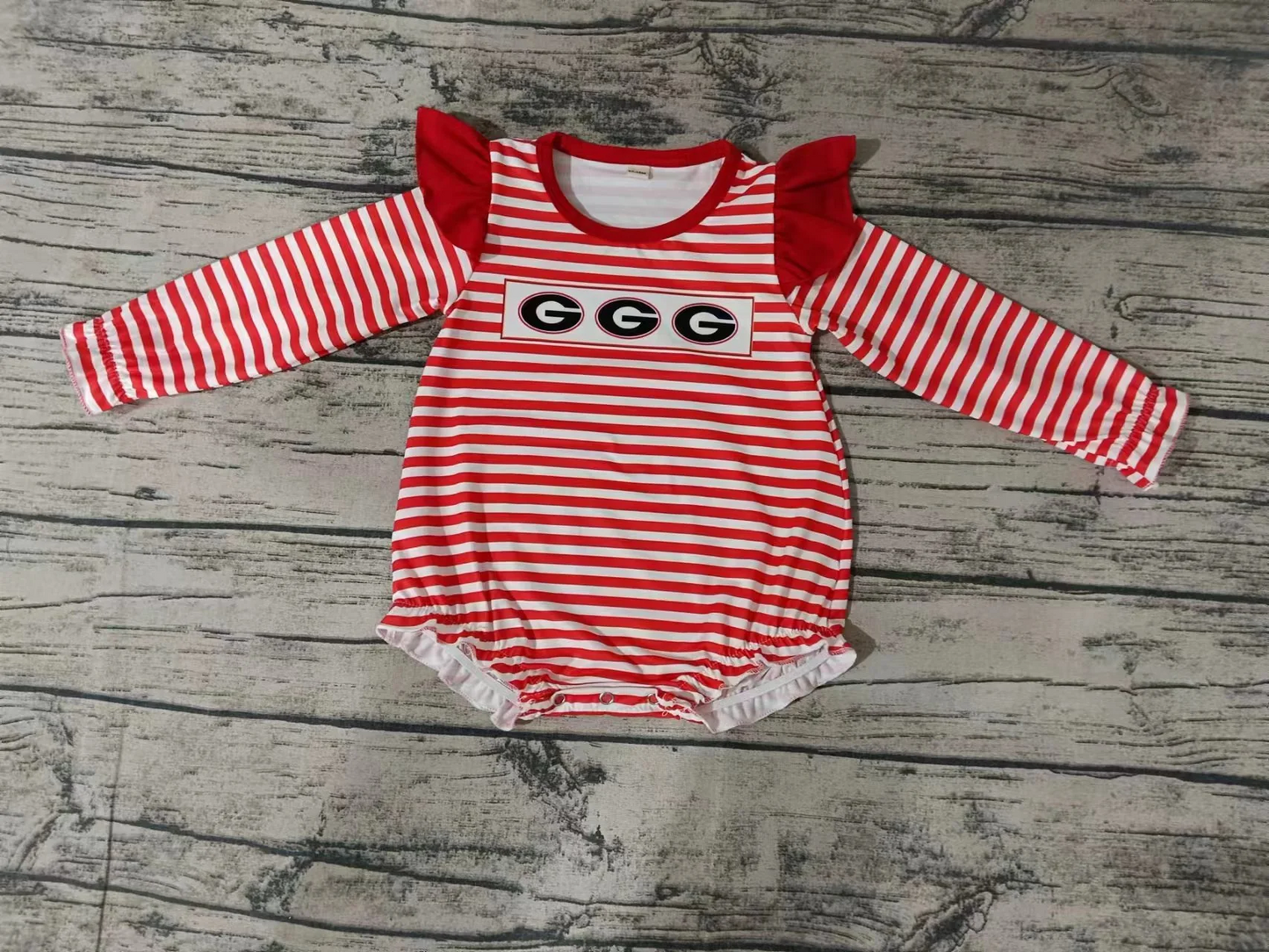 (Custom Design Preorder MOQ 5) Team's G Stripes Print Baby Girls Romper