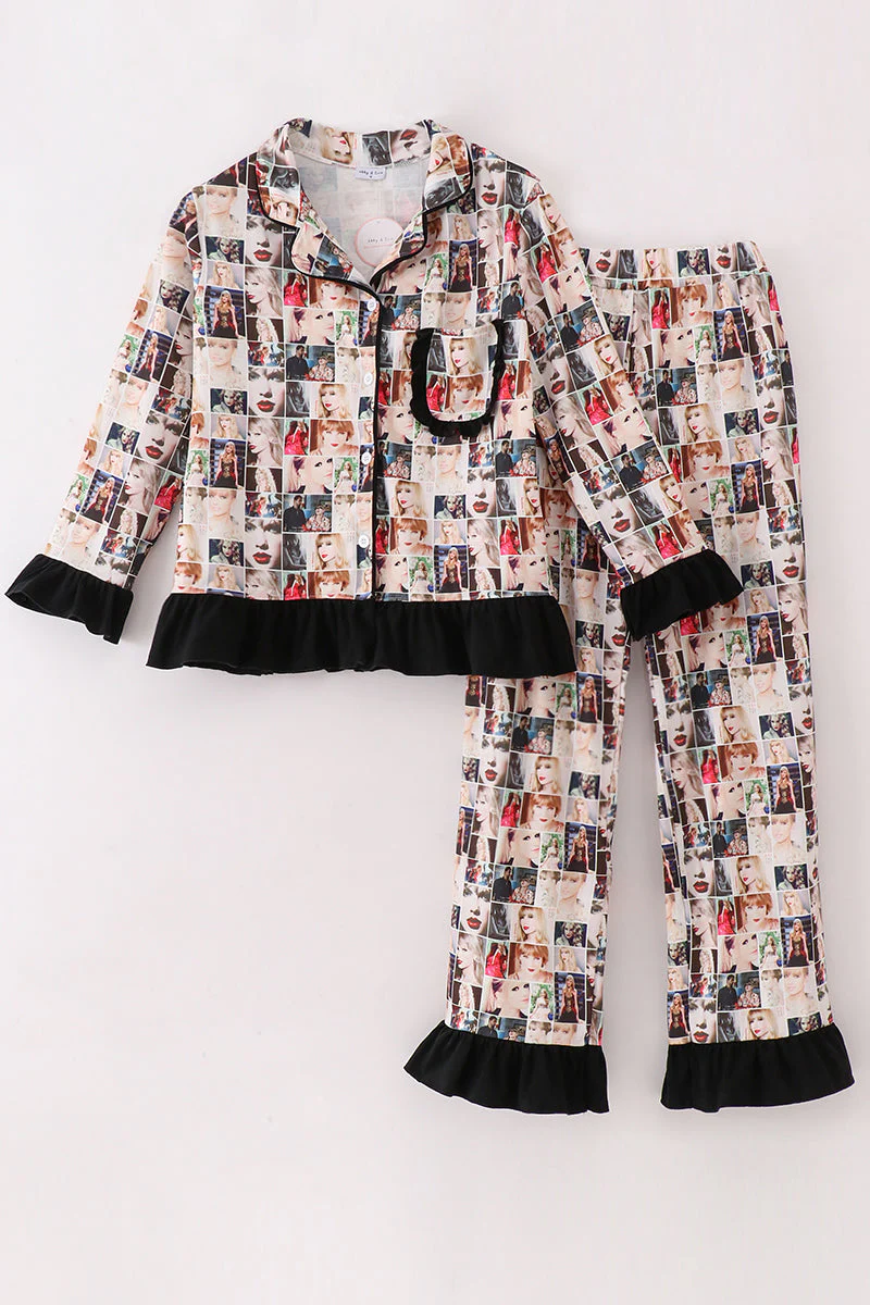 (Custom Design Preorder MOQ 5) Adult Singer Swiftie Plaid Print Woman Buttons Pajamas Clothes Set