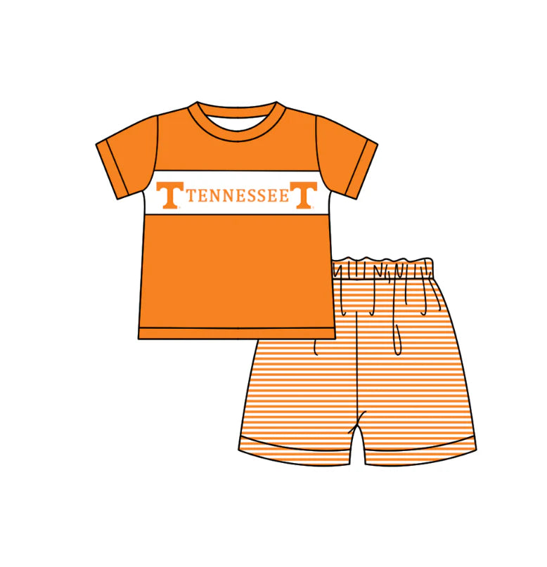 (Custom Design Preorder MOQ 5) Team's Tennessee Top Stripes Shorts Boys Summer Clothes Set
