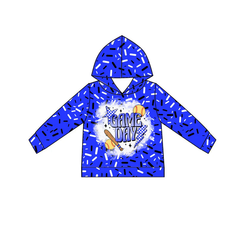 (Custom Design Preorder MOQ 5) Softball Sprinkles Game Day Blue Print Boys Long Sleeve Hoodie Top